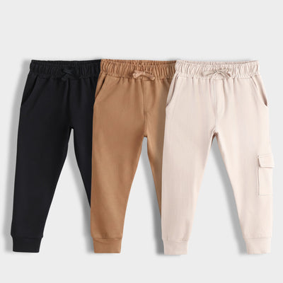 3 Pcs Interlock Joggers | Black, Light Brown, Beige