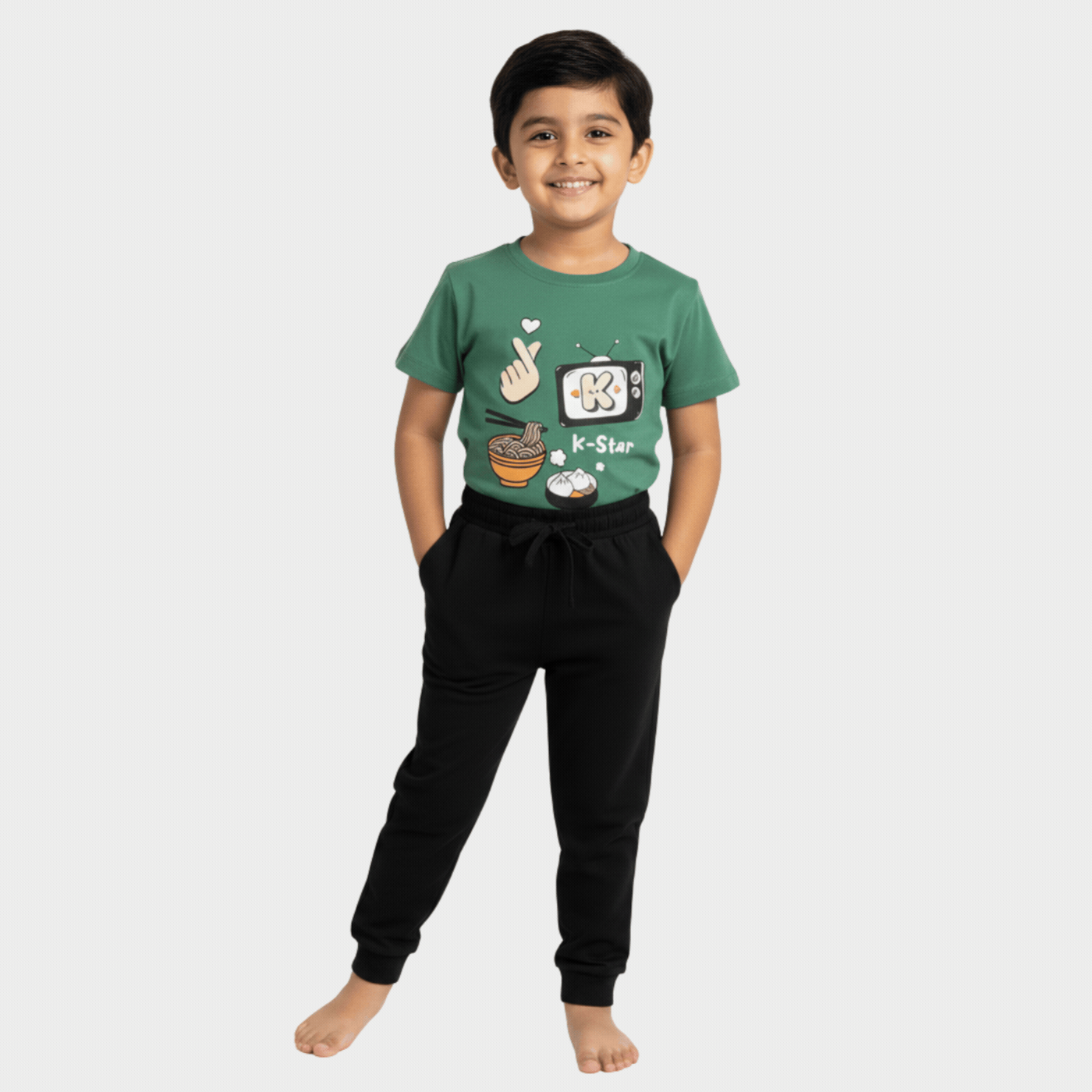 Half Sleeves Unisex T-Shirt & Joggers Set | Korea Love
