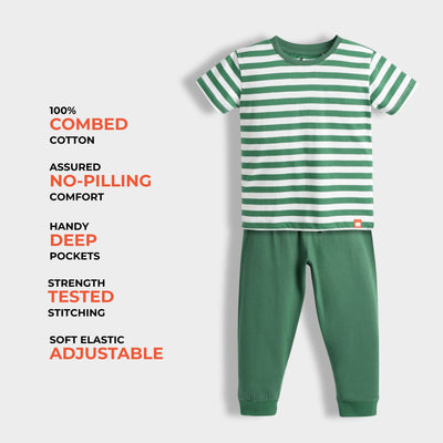 Half Sleeves Unisex Co-ord Set | Green Stripes