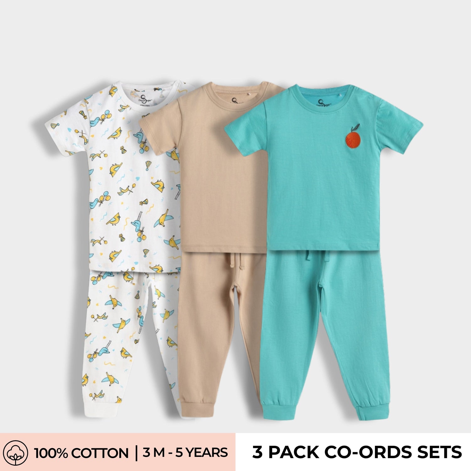 3 Pack Half Sleeves Unisex Co-ord Set | Bird, Aqua Orange & Truck