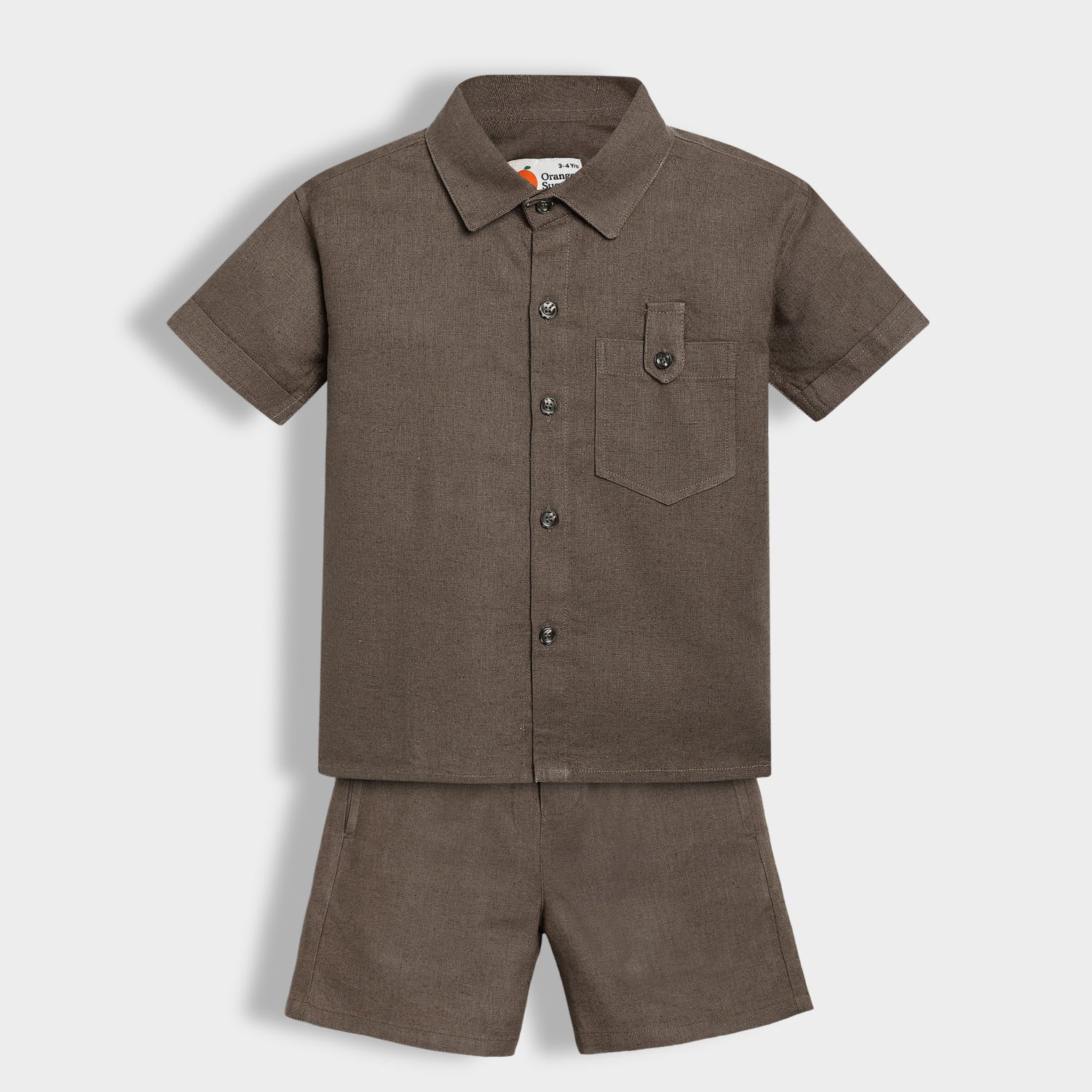 Half Sleeves Unisex Cotton Linen Shirt & Shorts Co-ord Set | Olive earth