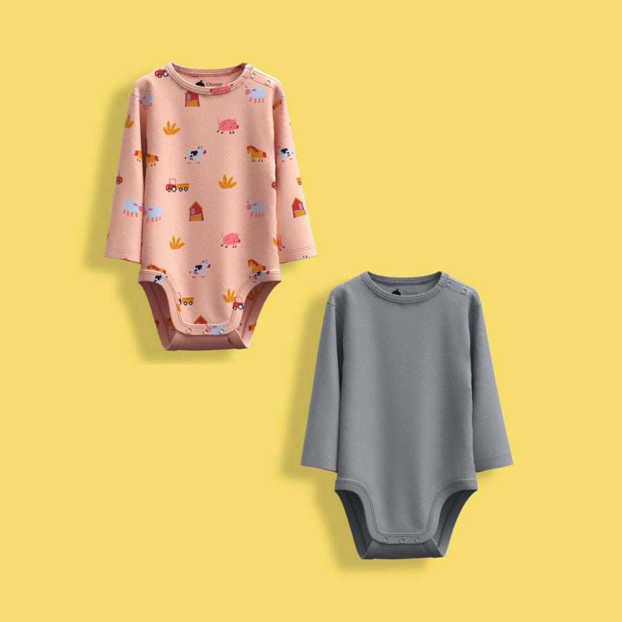 2 Pcs Full Sleeves Bodysuit | Farm, Grey
