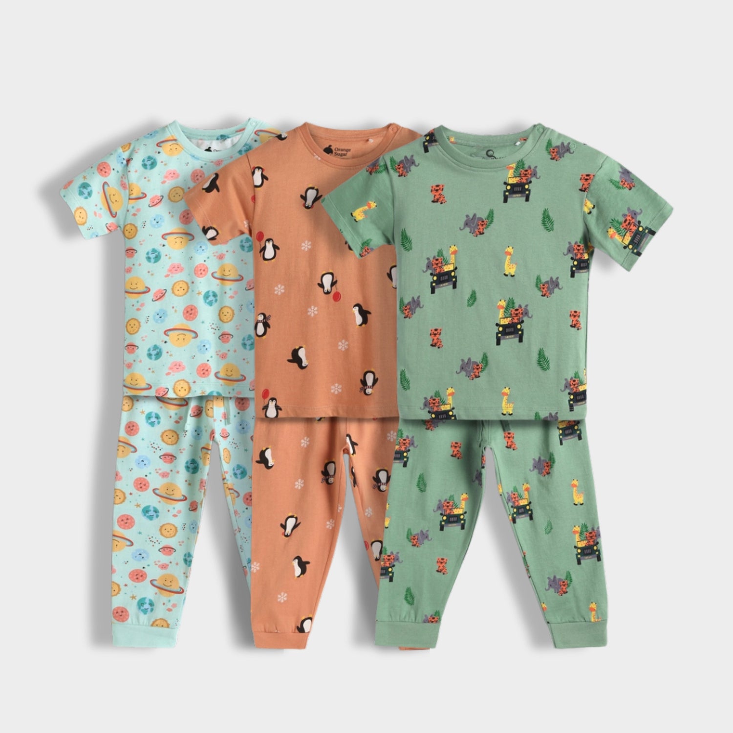 3 Pack Half Sleeves Unisex Co-ord Set | Galaxy, Penguin Chill & Jungle