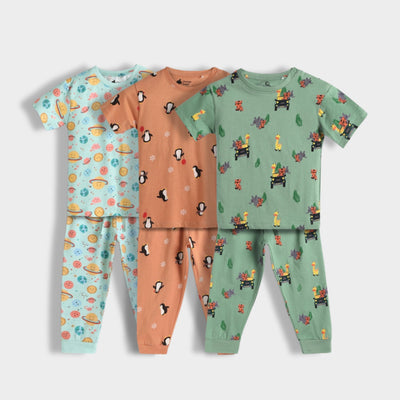 3 Pack Half Sleeves Unisex Co-ord Set | Galaxy, Penguin Chill & Jungle