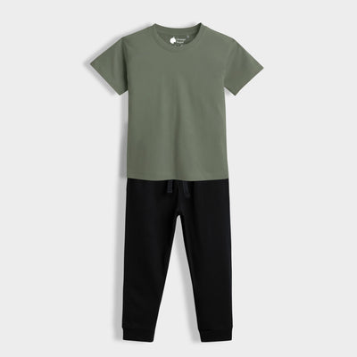 Half Sleeves Unisex T-Shirt & Joggers Set | Olive Green