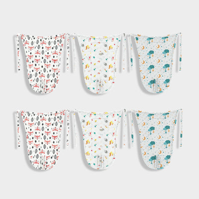 6 Pack Muslin Nappies | Fox, Spikey, Half Moon