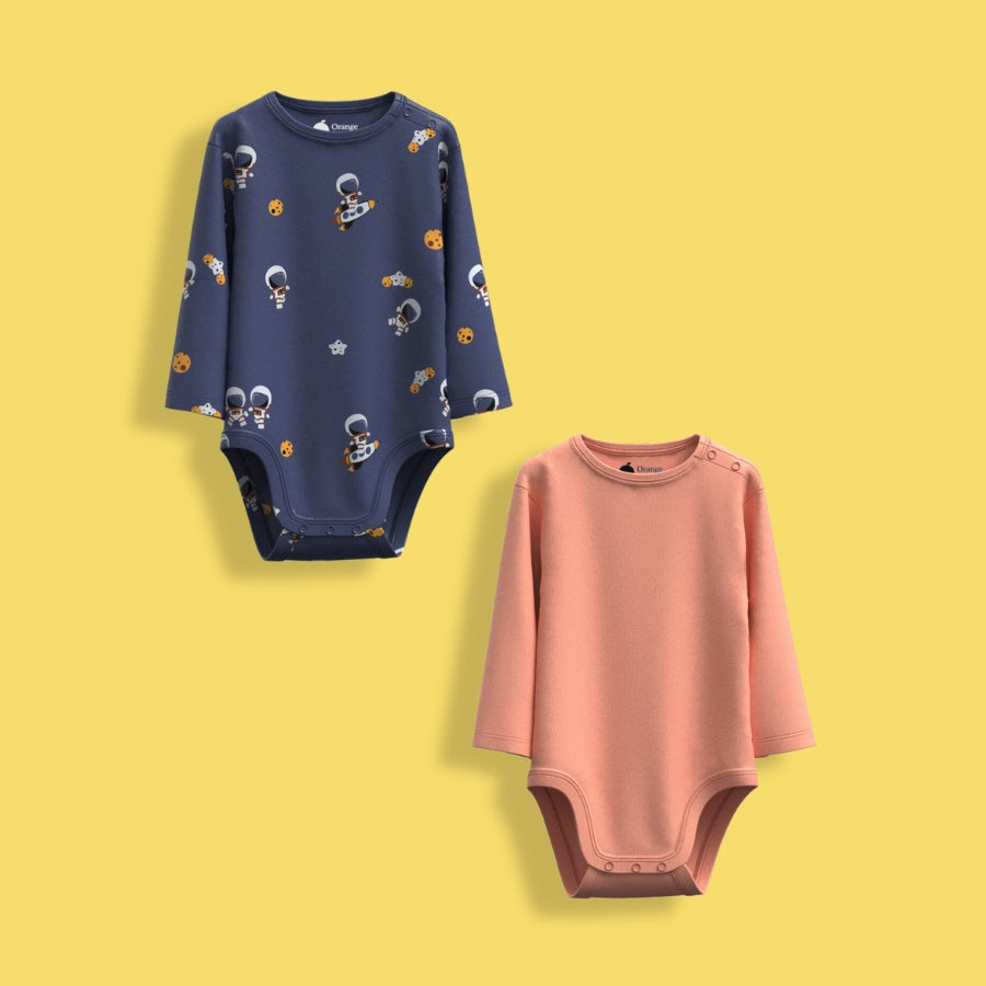 2 Pcs Full Sleeves Bodysuit | Space, Orange