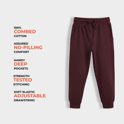 3 Pcs Cotton Joggers | Black, Wine, Blue