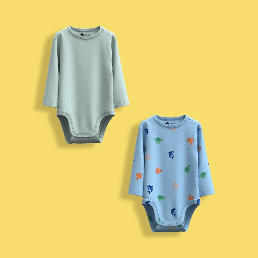 2 Pcs Full Sleeves Bodysuit | Underwater, Light Green