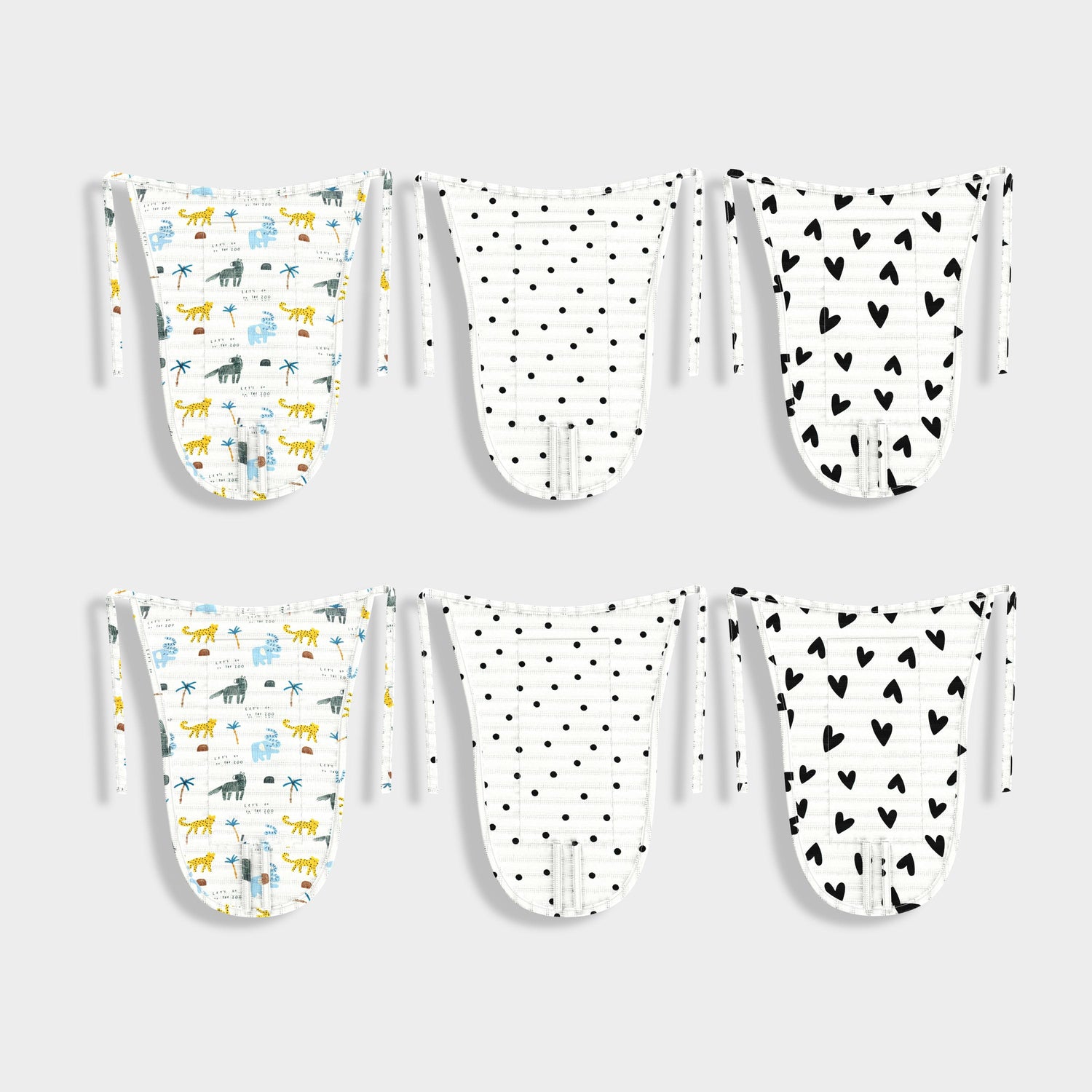 6 Pack Muslin Langot | Zoo, Black Dots, Black Heart