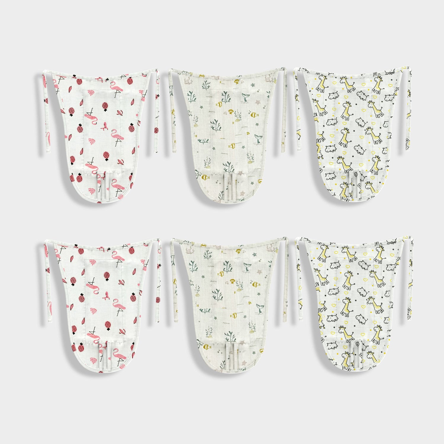 6 Pack Muslin Langot | Pink Bird, Ocean, Giraffe