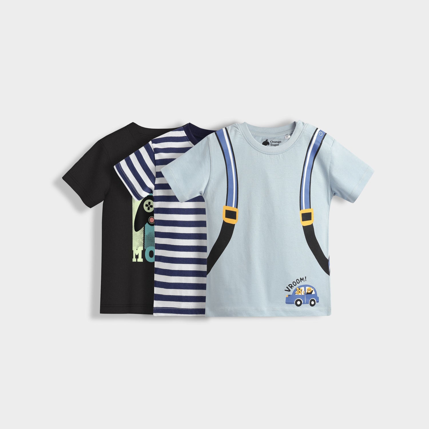 3 Pack Half Sleeves Unisex T-Shirts | Game Mode, Blue Stripes, Back Pack