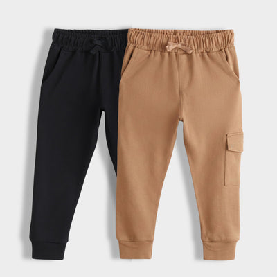 2 Pcs Interlock Joggers | Black, Light Brown