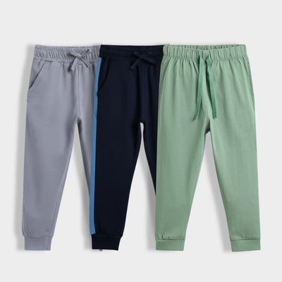 3 Pcs Cotton Joggers | Grey, Air Force Blue, Green