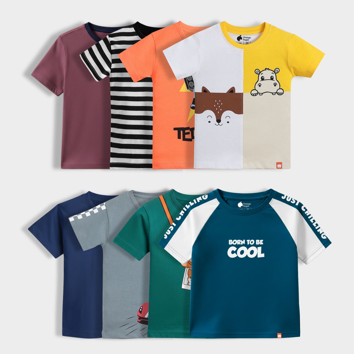 8 Pack Half Sleeves Unisex T-Shirts | Dusty Pink, Black Stripes, Dj Teddy, Half And Half, Royal Blue, Race Day, Mini Camera, I Am Cool