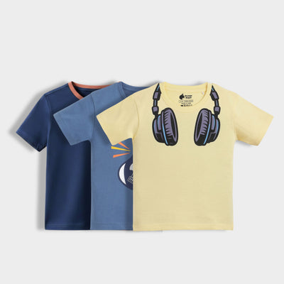 3 Pack Half Sleeves Unisex T-Shirts | Diesel Blue, Little Rockstar, Music Buddy