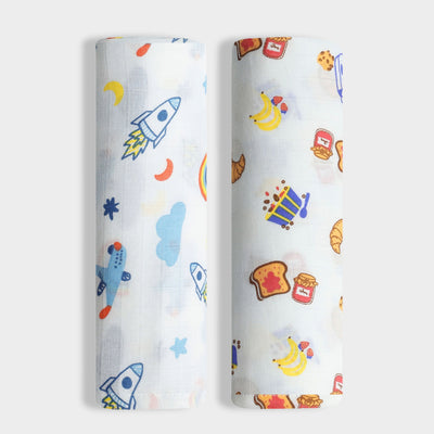 2 Pack Muslin Swaddle | Starry Safari, Yummy Breakfast