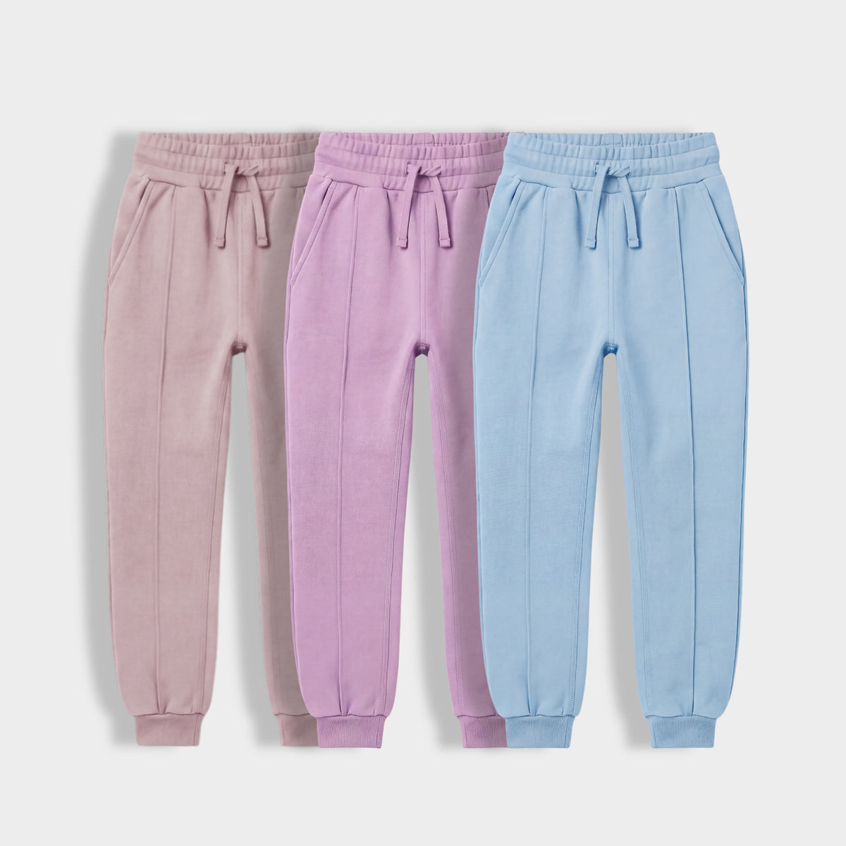 3 Pack Girls Interlock Joggers | Powder Nude, Lavender, Light Blue