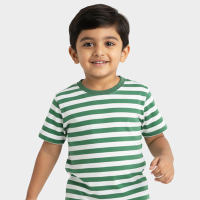 Half Sleeves Tee | Green Stripes