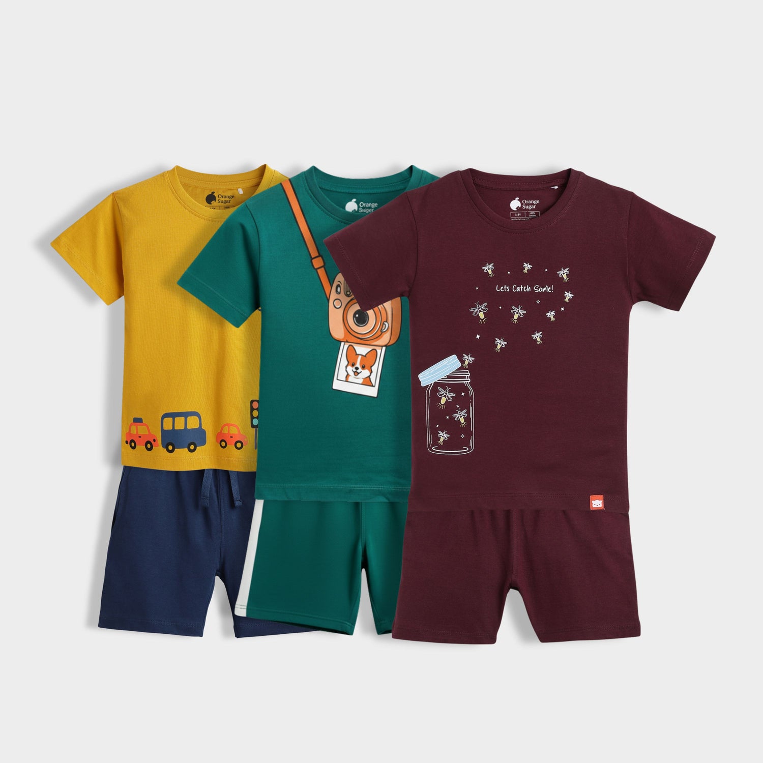3 Pack T-Shirt & Shorts Unisex Co-ord Set | Road Trip, Mini Camera, Firefly Magic