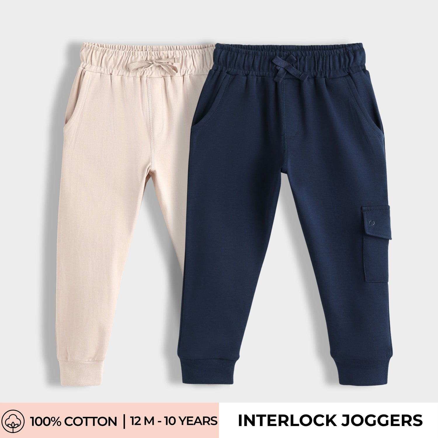 2 Pcs Interlock Joggers | Beige, Blue