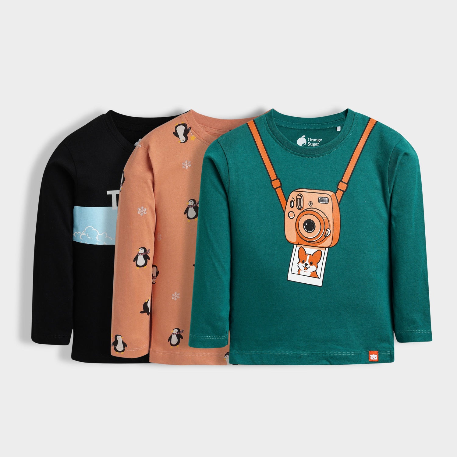 3 Pack Full Sleeves Unisex T-Shirts | Teddy, Penguin Chill, Camera