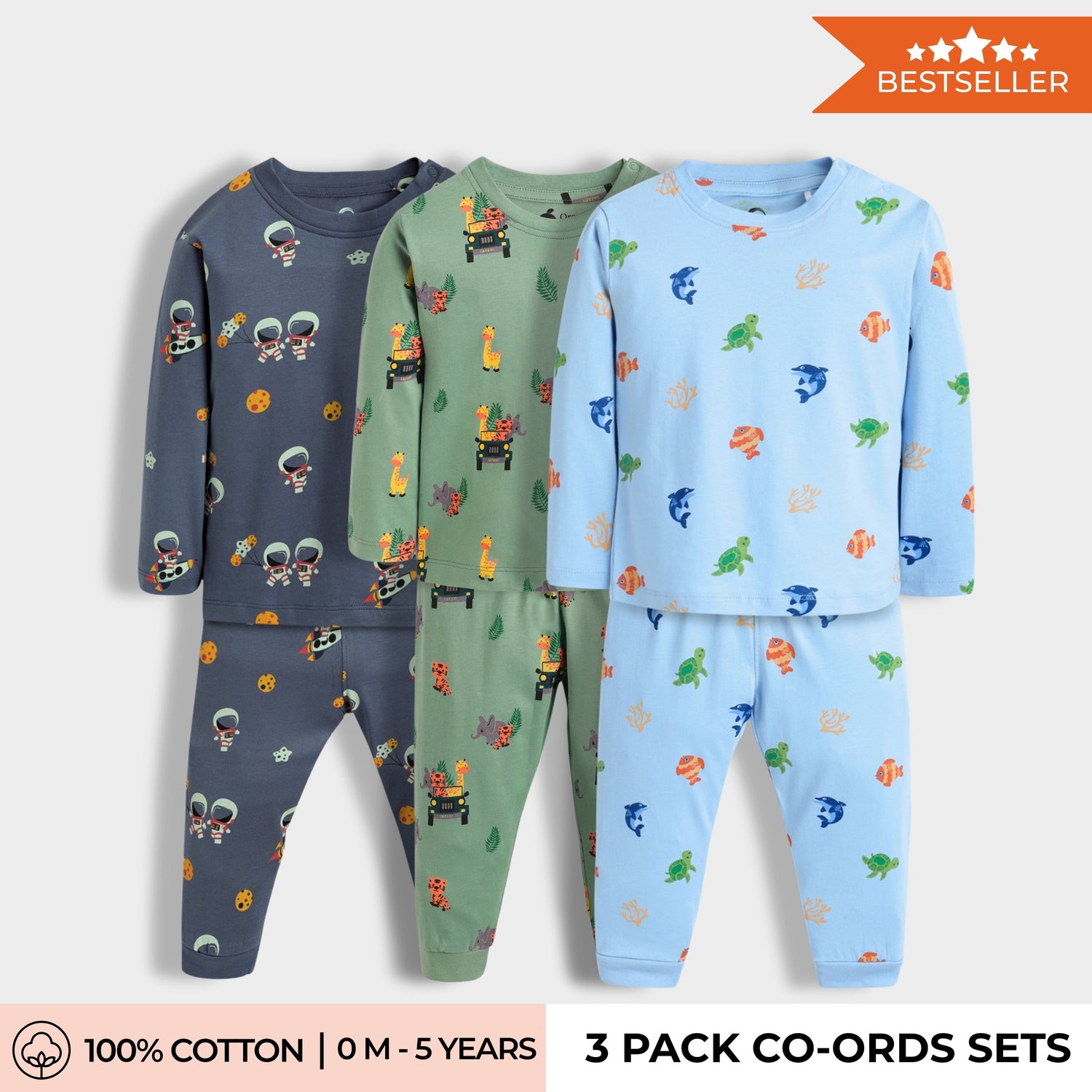 3 Pack Full Sleeves Unisex Co-ord Set | Space, Jungle, Underwater