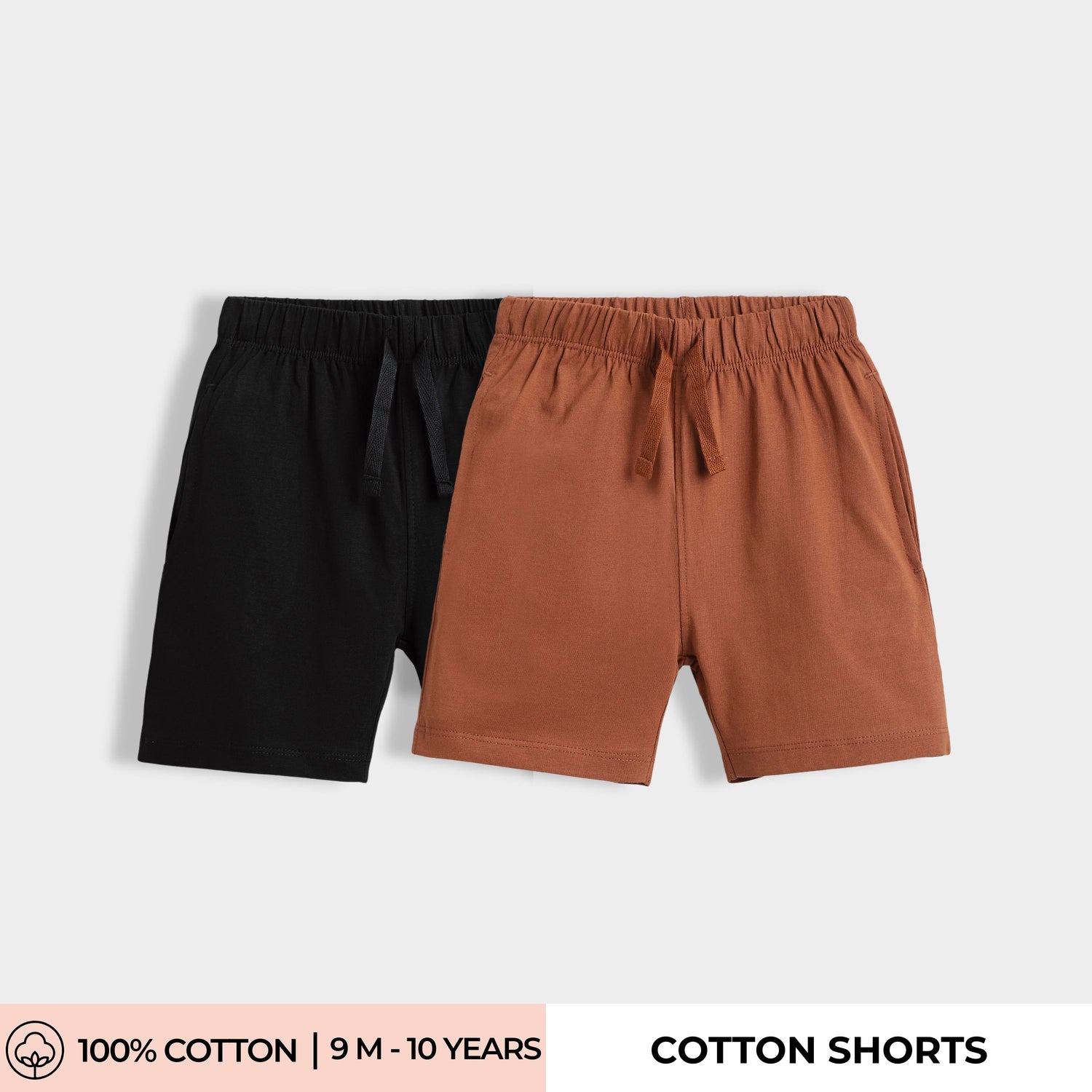 2 Pcs Cotton Shorts | Black, Brown