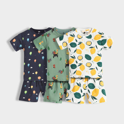 3 Pack T-Shirt & Shorts Unisex Co-ord Set | Hot Air, Jungle, Lemon