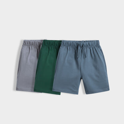 3 Pcs Cotton Shorts | Grey, Bottle Green, Air Force Blue