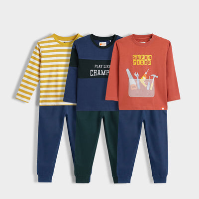 3 Pack Full Sleeves Unisex Co-ord Set | Yellow Stripes, Colorblock Champion, Super Fixer