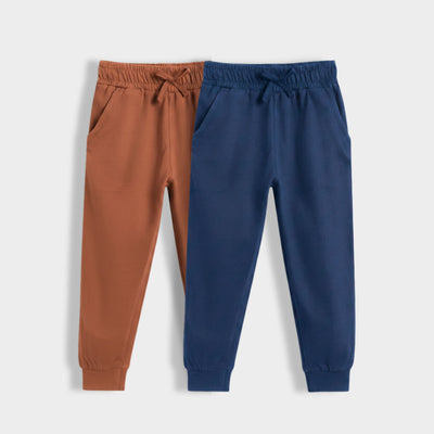 2 Pcs Cotton Joggers | Brown, Blue