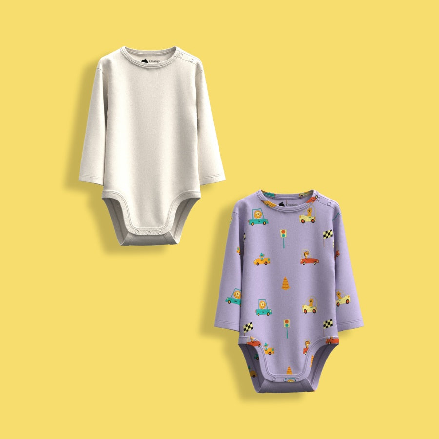 2 Pcs Full Sleeves Bodysuit | Cars, Off White
