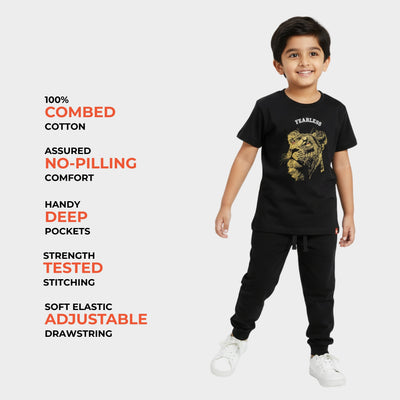 3 Pack Half Sleeves Unisex T-Shirt & Joggers Set | Sporty Giraffe, Little Rockstar, Fearless Lion