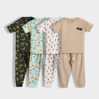 4 Pack Half Sleeves Unisex Co-ord Set | Cheetah, Galaxy, Beetroot & Truck