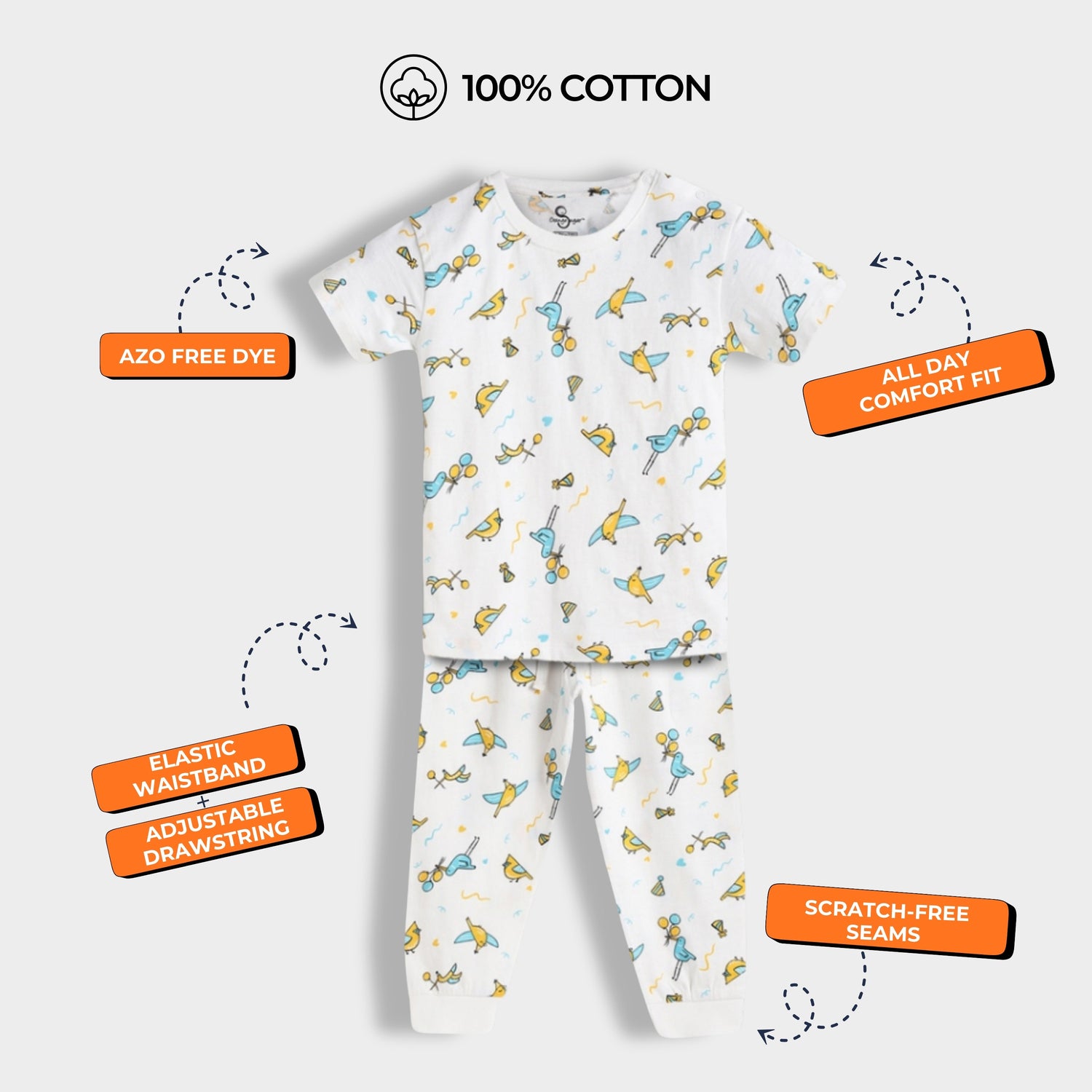 3 Pack Half Sleeves Unisex Co-ord Set | Bird, Aqua Orange & Truck