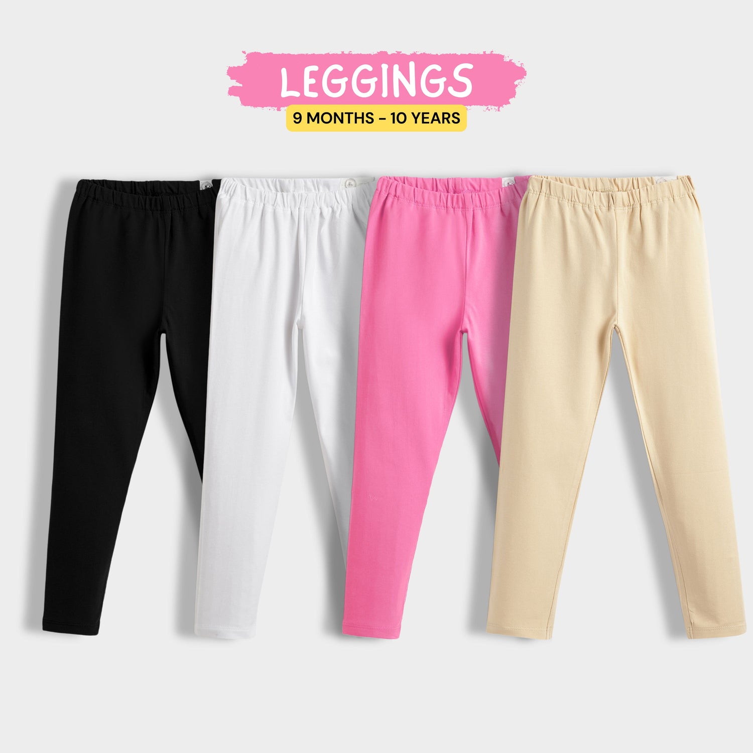 4 Pcs Leggings | Black, White, Beige, Pink
