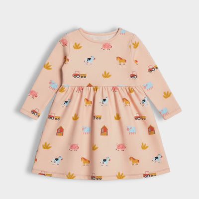 Long Sleeves Printed Dress | Farm Animals
