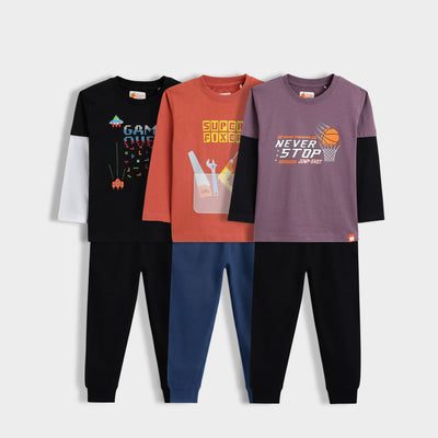 3 Pack Full Sleeves Unisex Co-ord Set | Game Buddy, Super Fixer, Never Stop