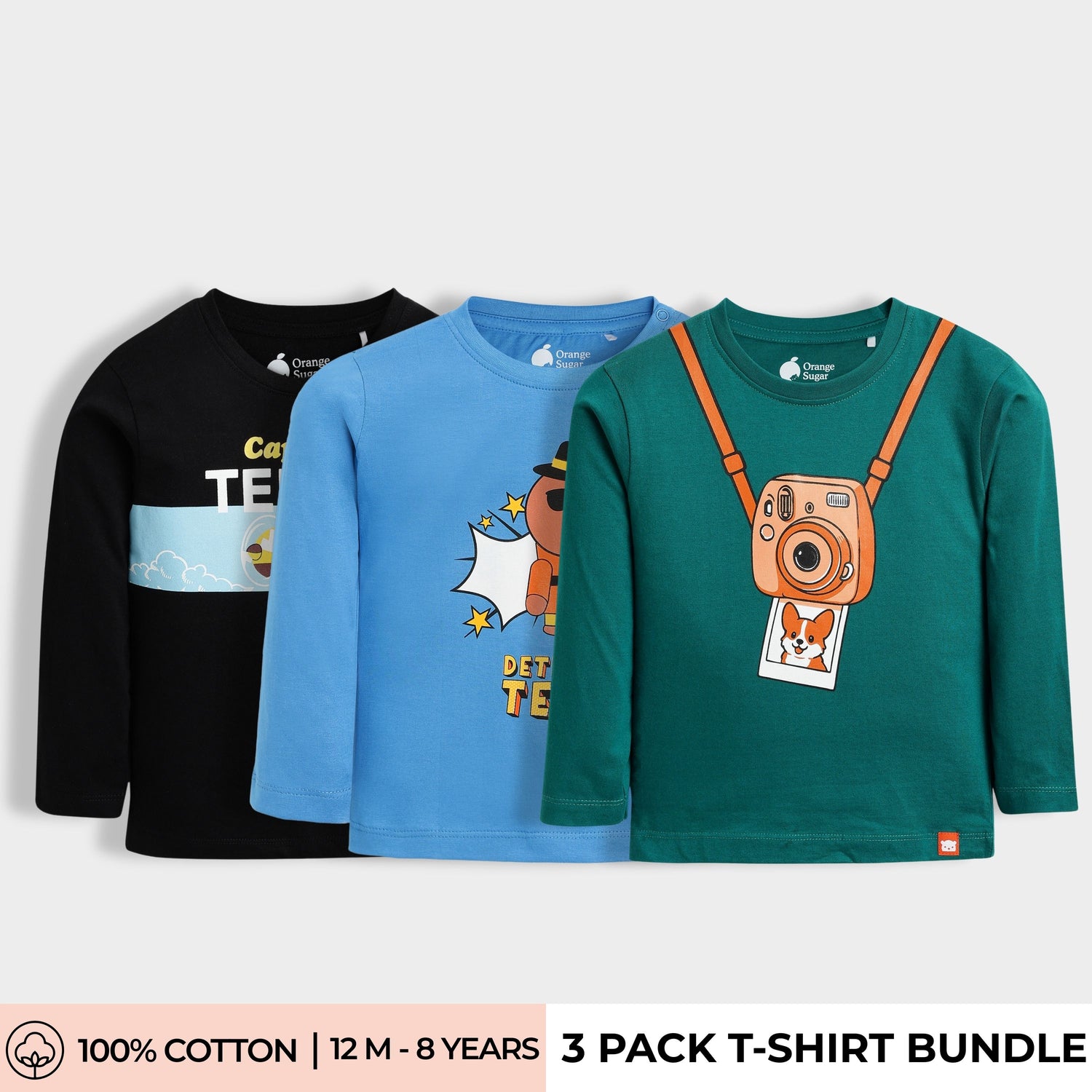 3 Pack Full Sleeves Unisex T-Shirts | Teddy, Detective Teddy, Camera