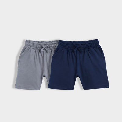 2 Pcs Cotton Shorts | Grey, Blue