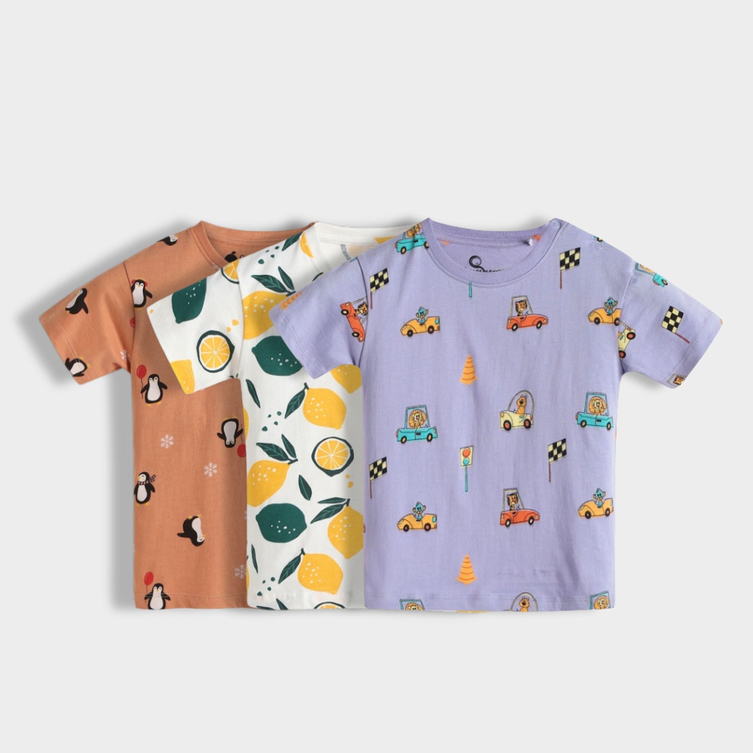 3 Pack Half Sleeves Unisex T-Shirts | Penguin Chill, Lemon, Racing Cars