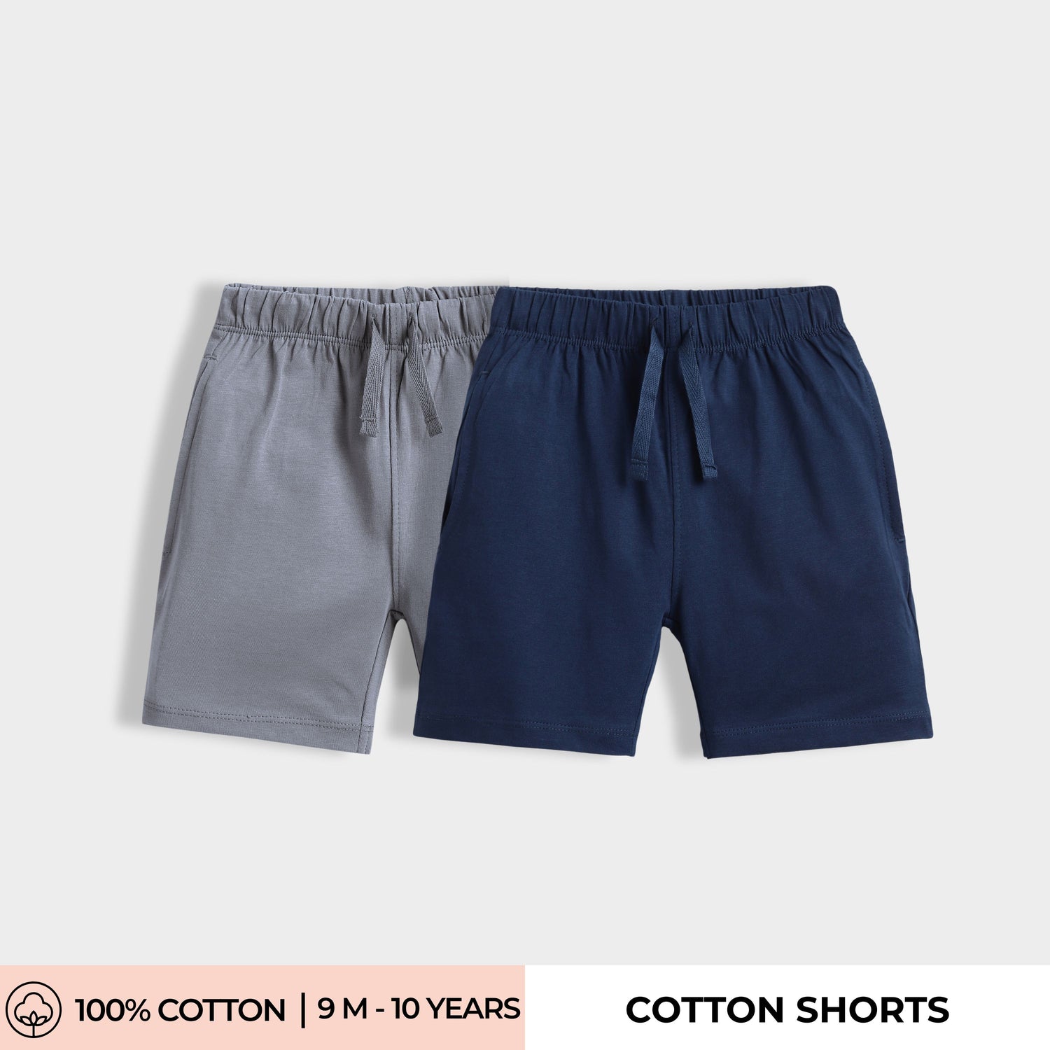 2 Pcs Cotton Shorts | Grey, Blue