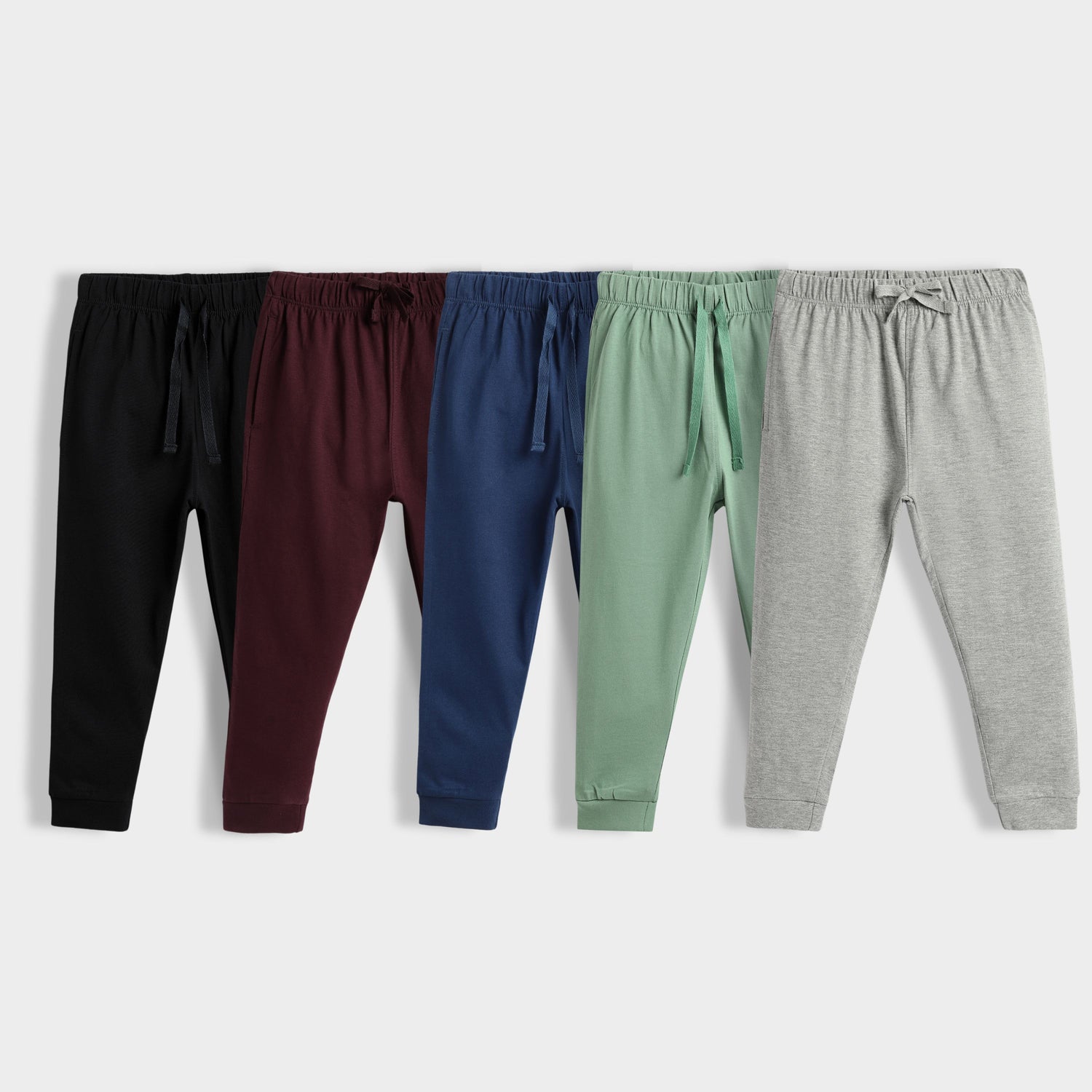 5 Pcs Cotton Joggers | Black, Wine, Blue, Green, Melange Grey