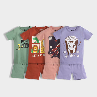 4 Pack T-Shirt & Shorts Unisex Co-ord Set | Real Heroes, Zoo, Rocket, Popcorn