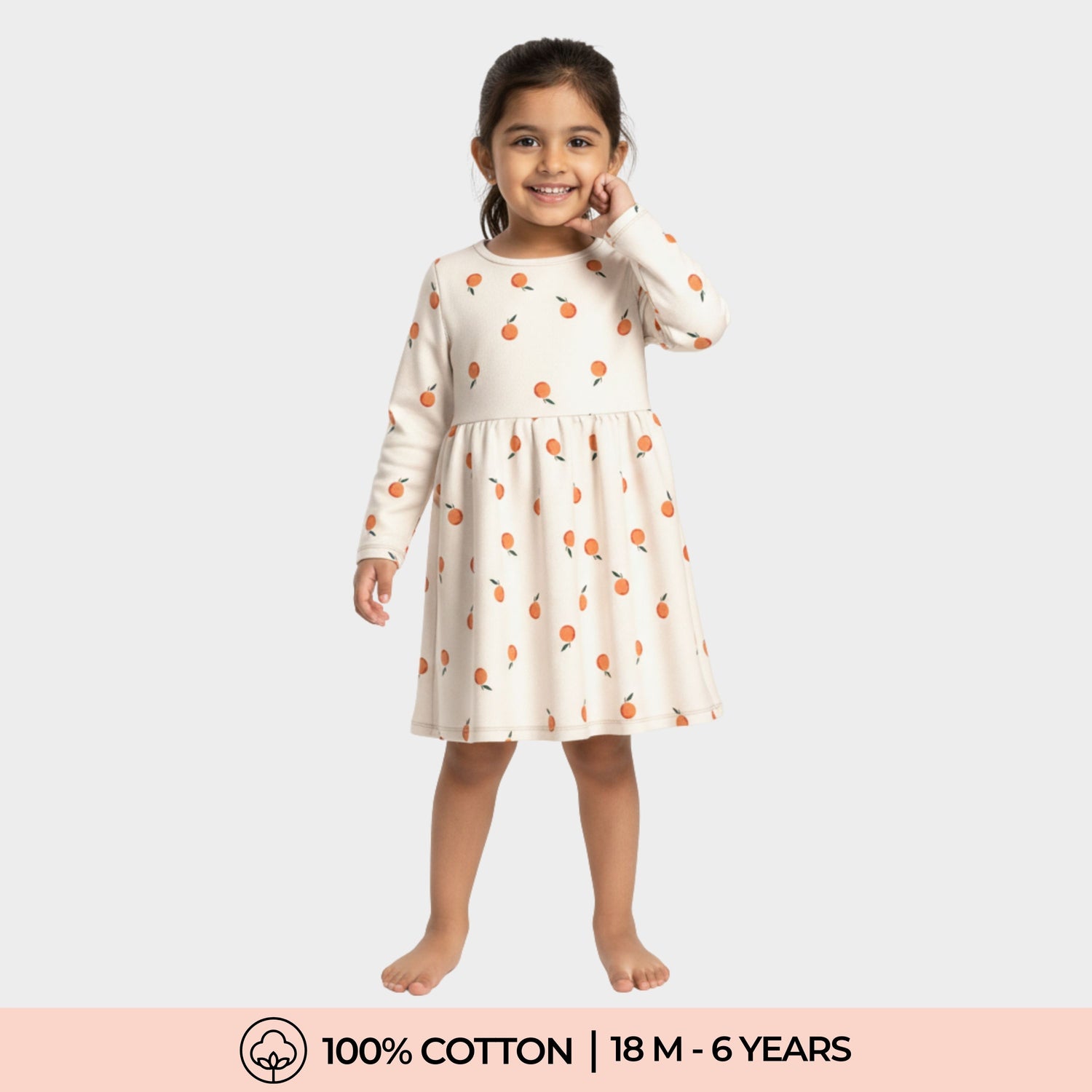 Long Sleeves Printed Dress | Orange Heaven