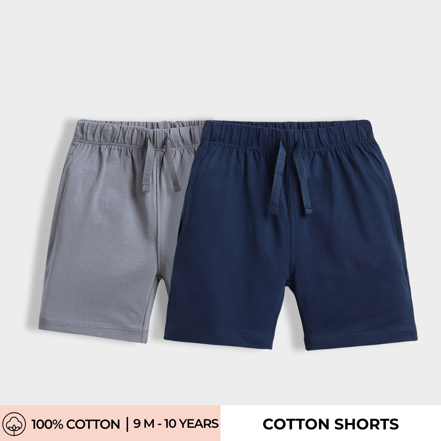 2 Pcs Cotton Shorts | Grey, Blue