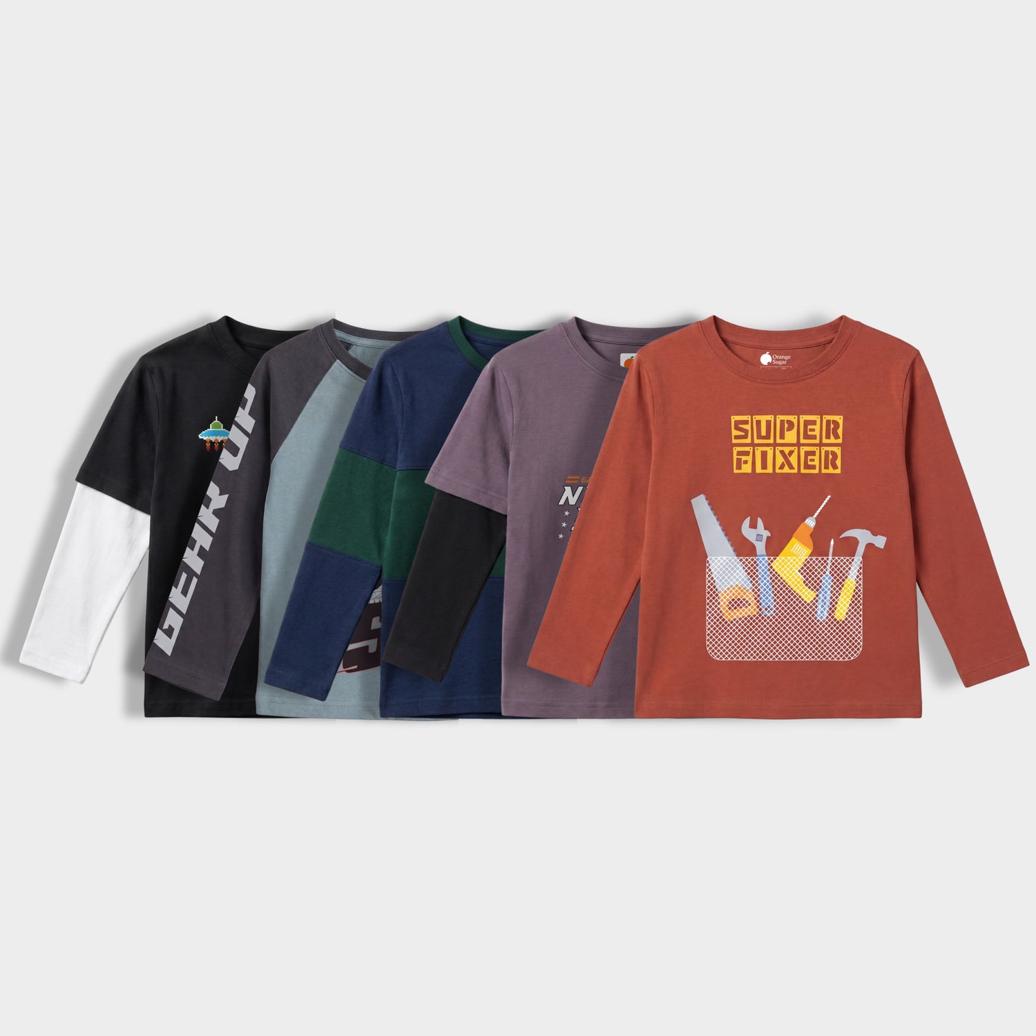5 Pack Full Sleeves Unisex T-Shirts | Game Buddy, Super Bike, Champion, Never Stop, Super Fixer