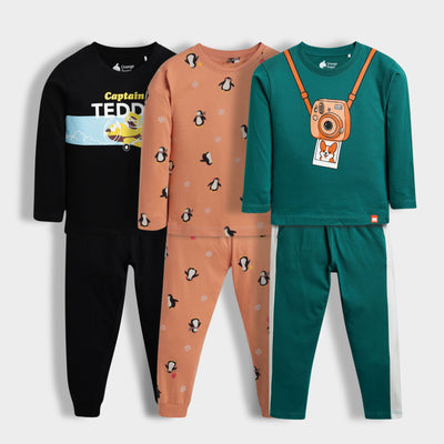 3 Pack Full Sleeves Unisex Co-ord Set | Teddy, Penguin Chill, Camera