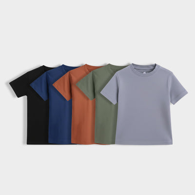 5 Pack Half Sleeves Unisex T-Shirts | Black, Blue, Green, Brown, Grey